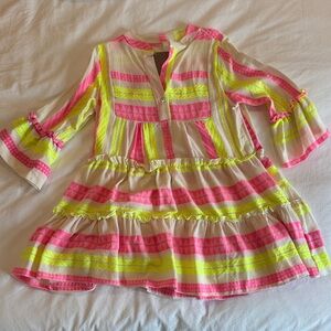 BonBon Neon Pink and Yellow Striped Top Cute Beach Dress